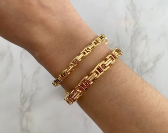 Gold Cube Chain Bracelet | 18K Gold Link Chain Bracelet | Stacking Bracelet | Thick Braided Chain Bracelet | Gift for Her