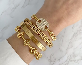 Pulsera apilable de oro de 18k / Pulsera de cadena de oro / Pulsera de cadena gruesa gruesa / Pulsera de eslabón de oro / Regalo para ella