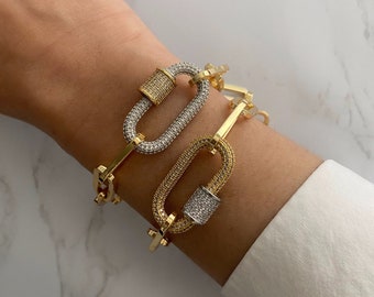 Gold Paperclip Chain Bracelet With Screw Carabiner | Chunky Gold Link Chain Bracelet | Everyday Stacking Bracelet | Thick Gold Bracelet