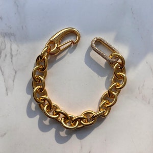 Chunky Gold Chain Bracelet with Cubic Zirconia Clasp