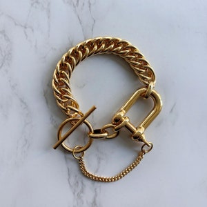 Chunky Gold Chain Bracelet: 18k Plated Toggle Statement