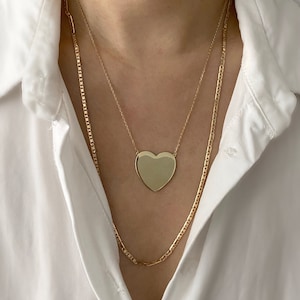 Gold Plated Big Heart Necklace: Sterling Silver Dainty Chain