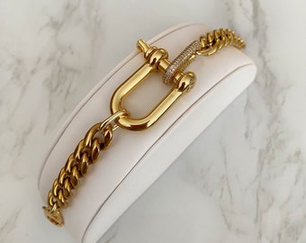 klobiges dickes Goldkettenarmband mit Schraubkarabiner | Chunky Gold Gliederketten Armband | Jeden Tag Stapel Armband | Dickes Gold Armband