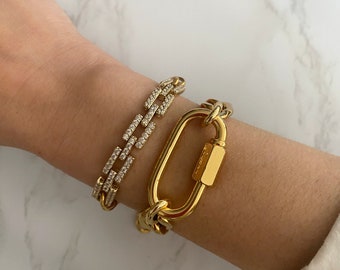 Large Carabiner Gold Chain Bracelet | Chunky Chain Bracelet | Gold Link Chain Bracelet | Jumbo Lock Charm Bracelet | Carabiner Lock