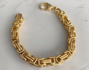 Gold Chunky Cube Chain Bracelet | 18K Gold Link Chain Bracelet | Stacking Bracelet | Thick Braided Chain Bracelet | Gift for Her