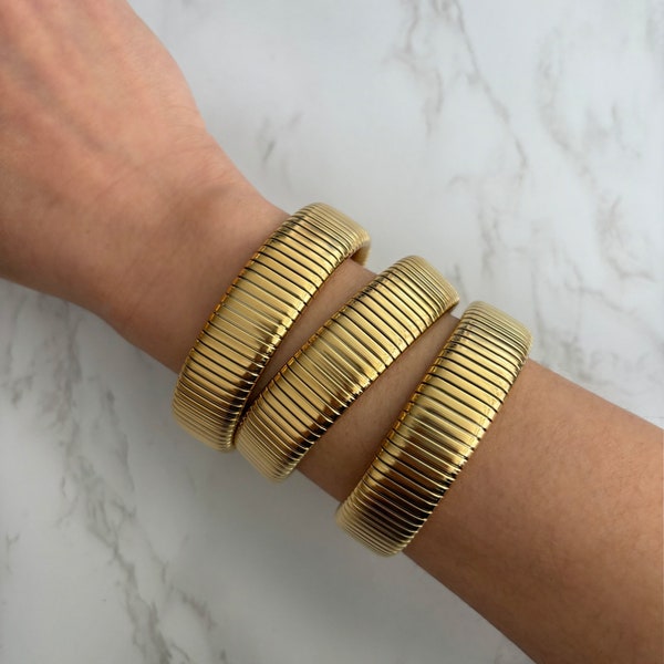 Gold Stainless Steel Bangle | Gold Cuff Bracelet | Thick Bracelet | Chunky Bangle | Bracelet Layering Stacking
