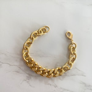 18K Gold Plated Chunky Chain Bracelet: Textured Link