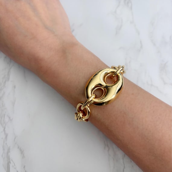 Gold Chunky Jumbo Mariner Link Bracelet: 18k Gold Layering Stacking Jewelry