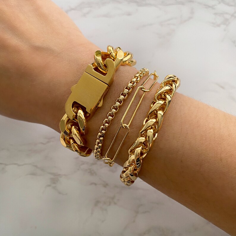 Jumbo Thick Gold Stack Bracelet 18k Gold Filled Chain Etsy
