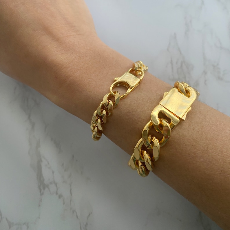 Thick Gold Chain Bracelet Gold Curb Chain Bracelet Chunky Etsy