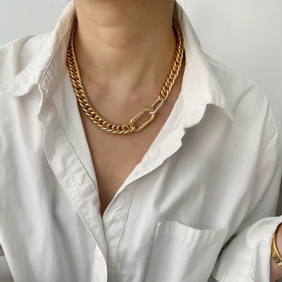 Chunky Gold Double Link Chain Necklace Thick Gold Statement Choker Statement Necklace Gold Chunky Layering Necklace Etsy Canada