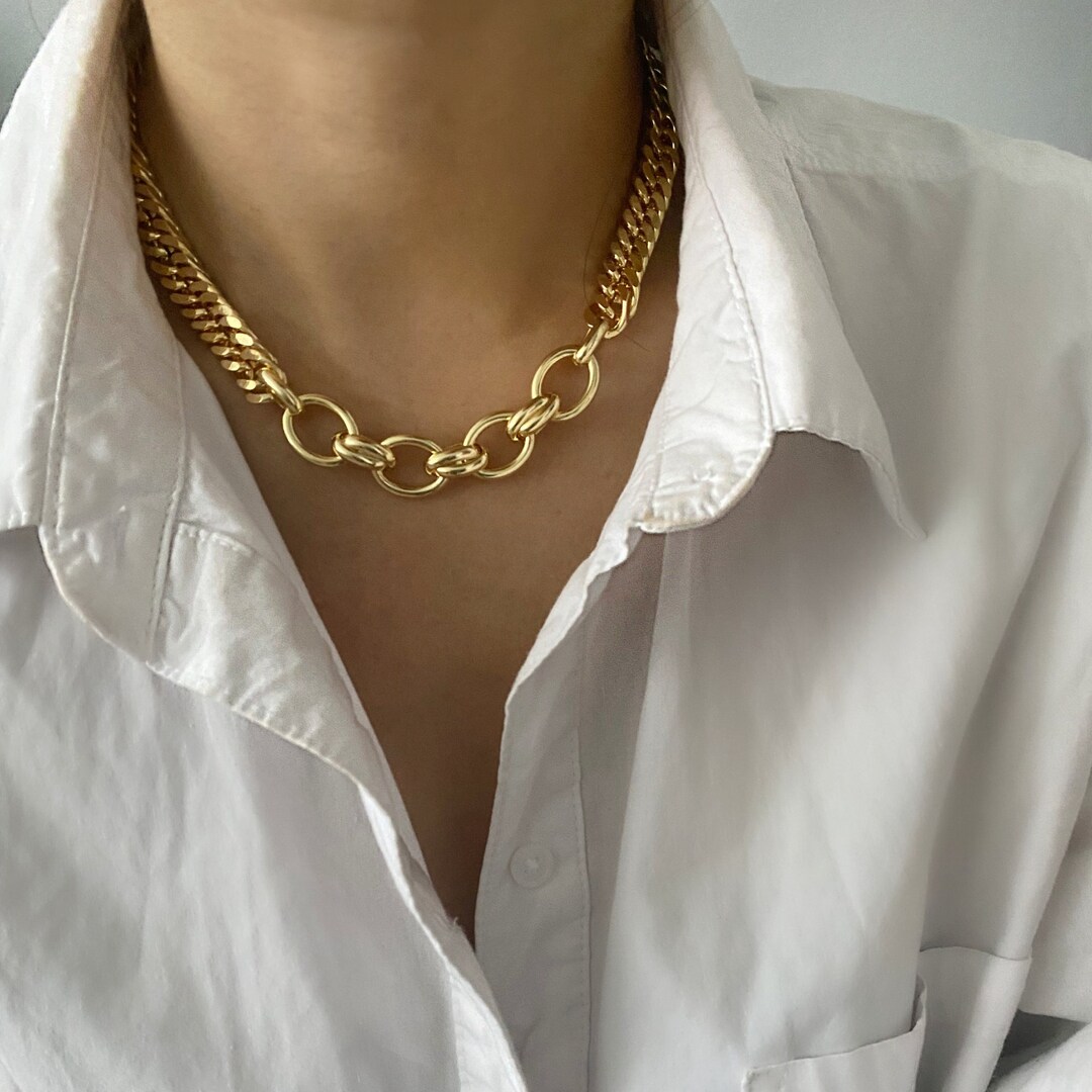Chunky Gold Double Link Chain Necklace Thick Gold Statement Etsy