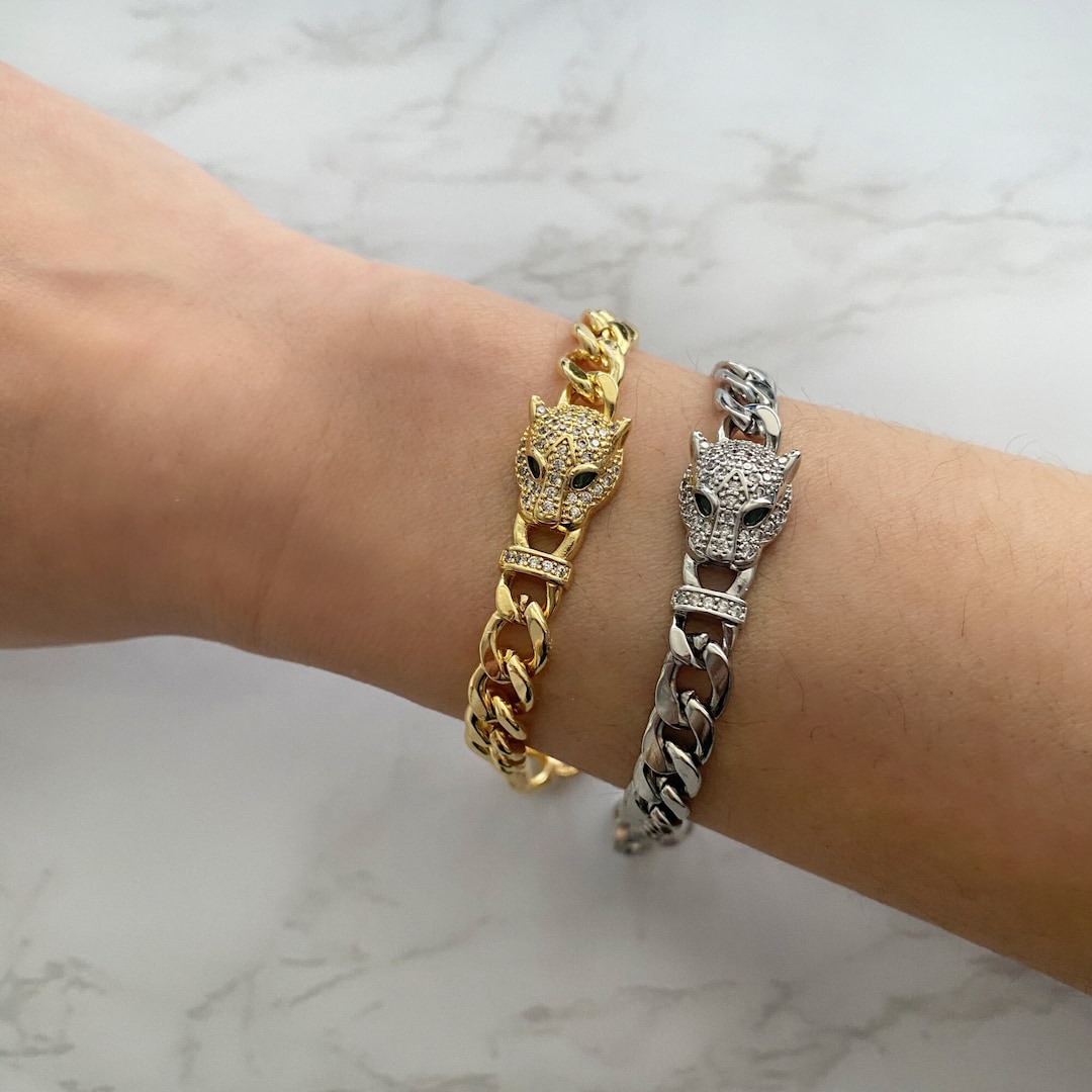 Gold panther head best sale bracelet