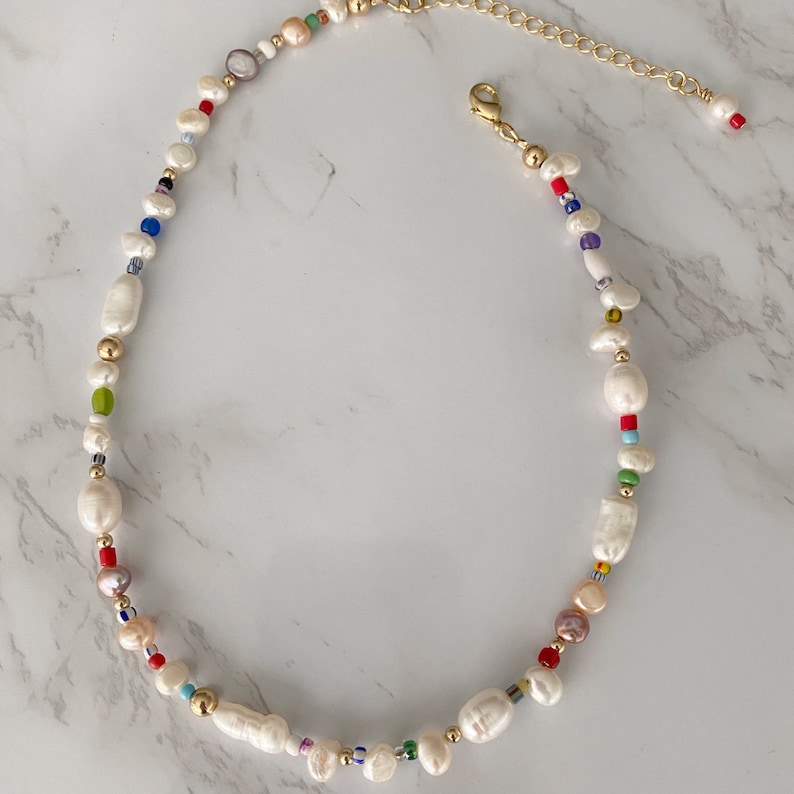 Freshwater Pearl Necklace Genuine Pearl Necklace Handmade Beaded Necklace Rainbow Beads Pearl Necklace Baroque Pearl Necklace image 9