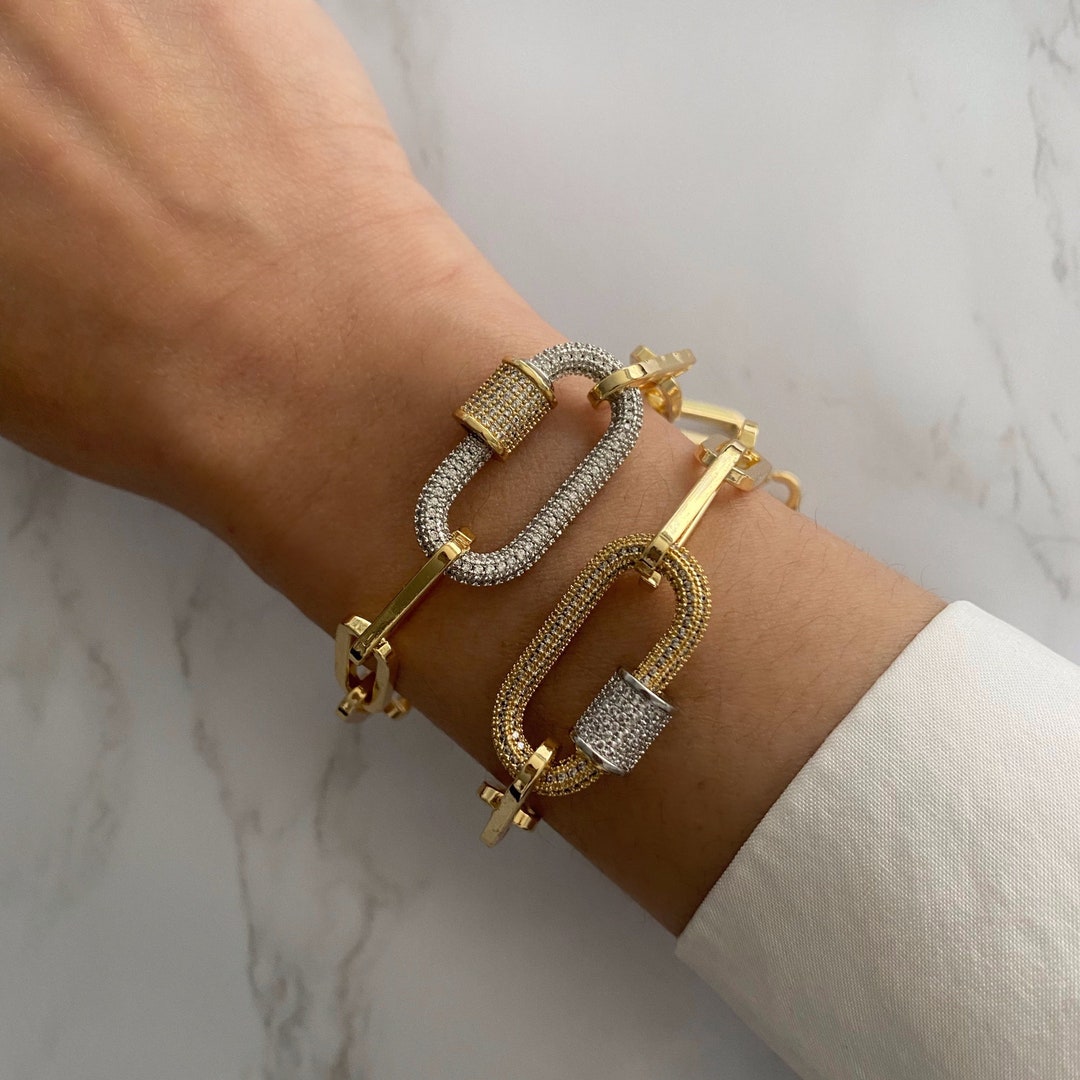 Lock & Key Gold Charm Paperclip Chain Bracelet