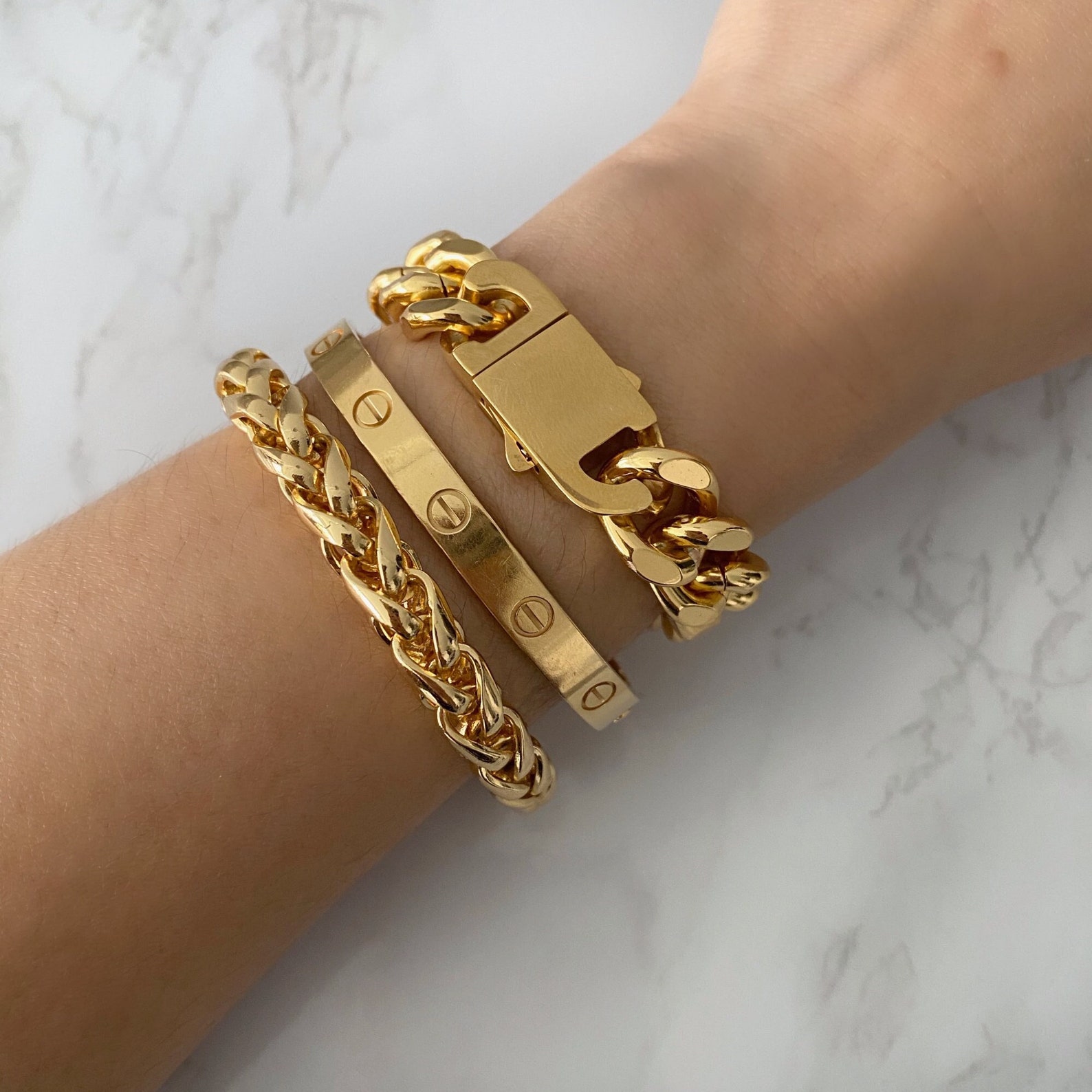 Jumbo Thick Gold Stack Bracelet 18k Gold Filled Chain Etsy