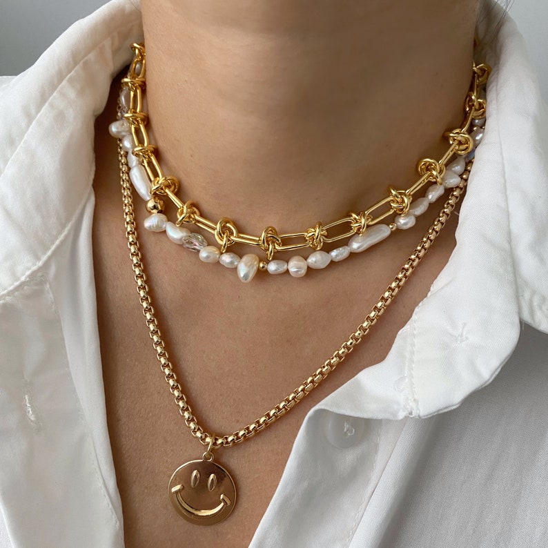Gold Link Chain Necklace Chunky Gold Knotted Chain Necklace Etsy