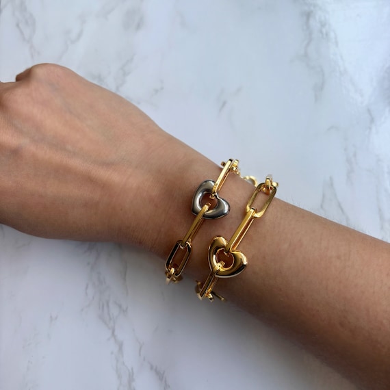 K18 Paperclip Heart Charm Bracelet