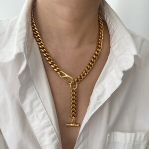 Chunky Gold Link Chain Lariat | Thick Gold Statement Y Necklace | Statement Necklace | Gold Chunky Layering Necklace