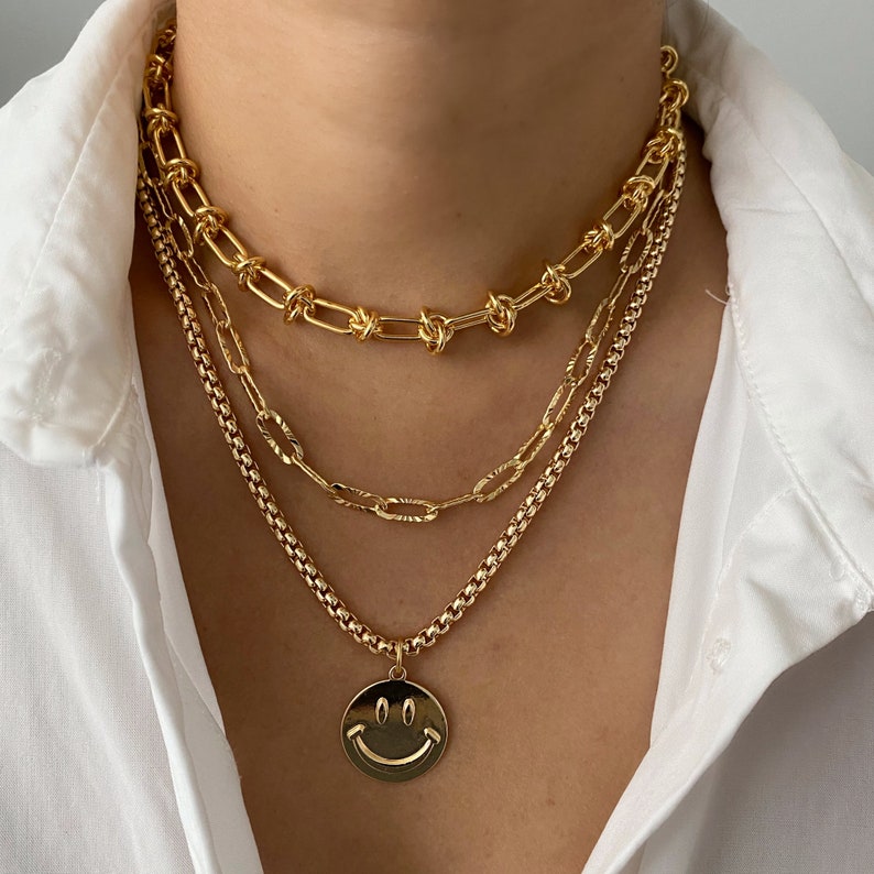 Gold Link Chain Necklace Chunky Gold Knotted Chain Necklace Etsy