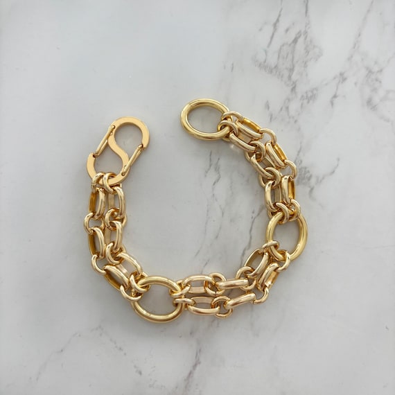 Gold Chunky Bracelet: 18k Gold Filled, Multi Chain Stacking Jewelry