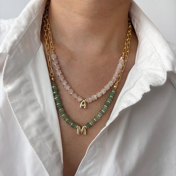 Personalized Gemstone Initial Necklace: 18K Gold Filled Paperclip