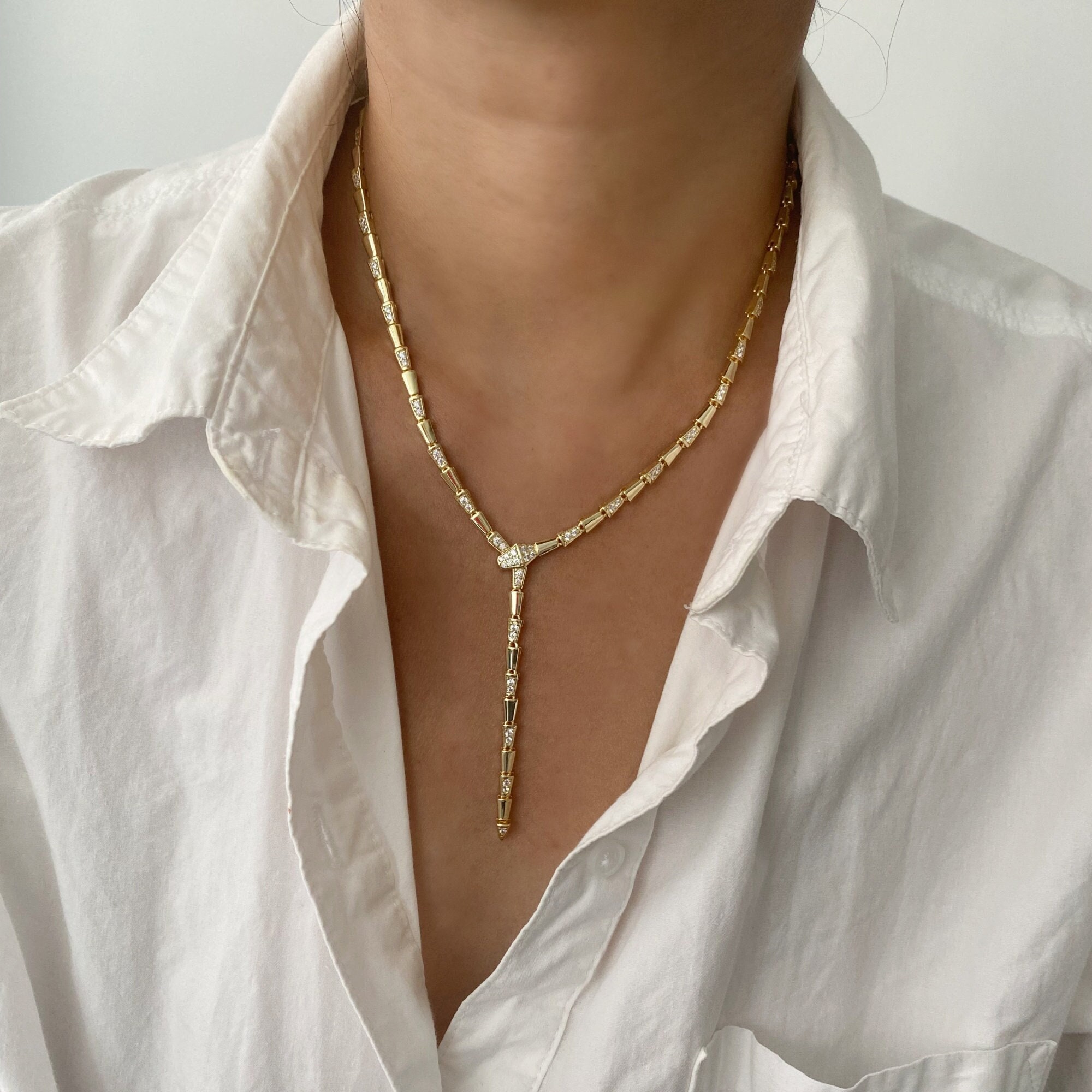 925 Sterling Silver Snake Lariat Necklace | Snake Chain Y 925 Sterling Silver Snake Lariat Necklace | Snake Chain Y