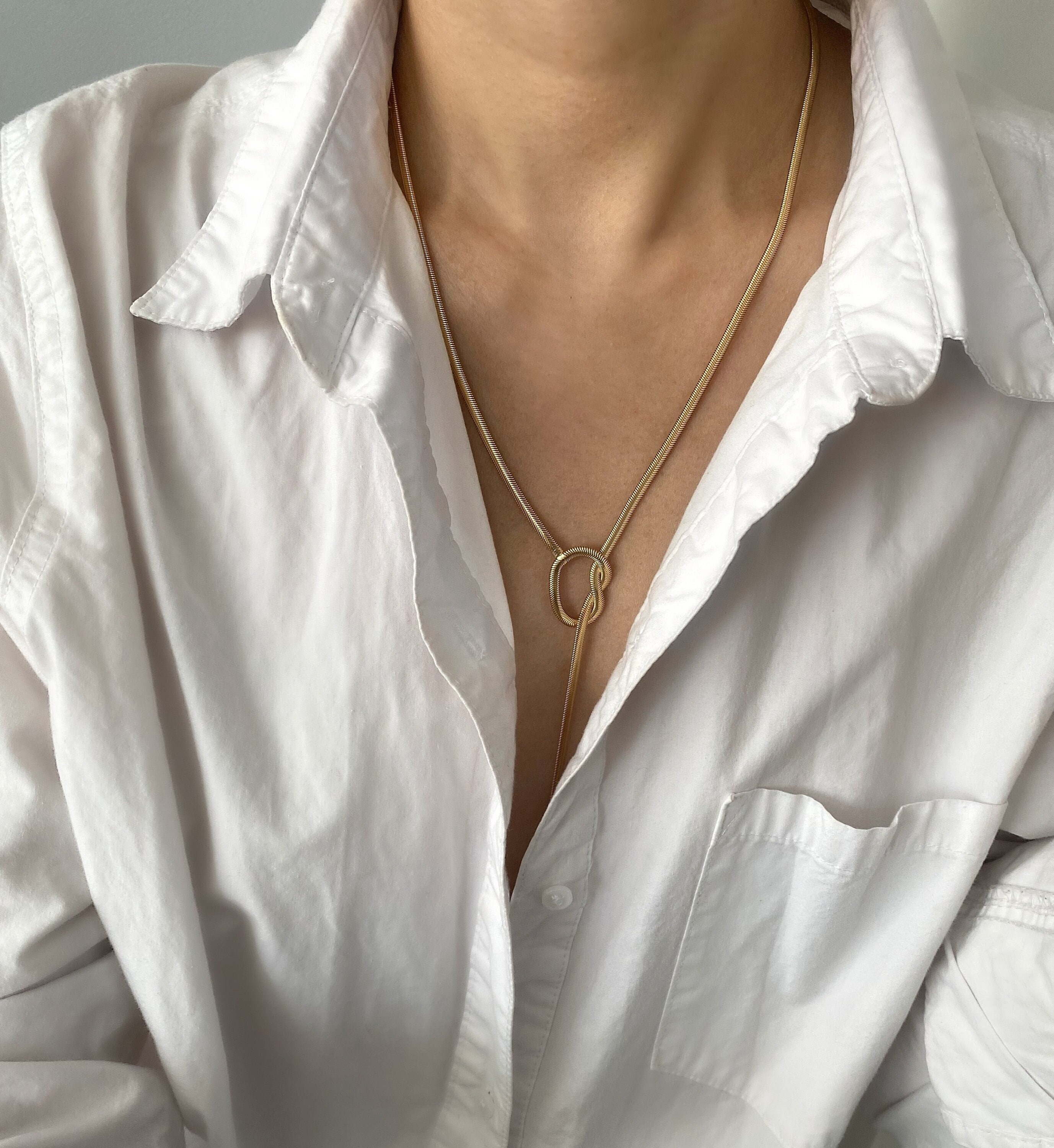 Collana da donna alla moda in oro – Catena a serpente intrecciata, grosso lariat a spina di pesce, regalo di compleanno e festa della mamma, Small, Metallo, altro