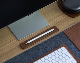 Full-Grain Leather Apple Pencil Tray – Minimalist Desk Organizer