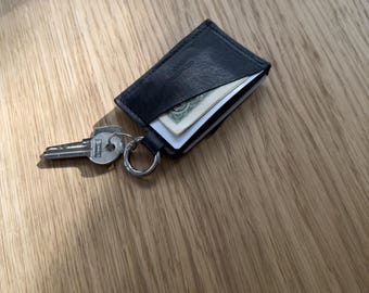 Italian Leather Card Wallet for AirTag with Key Ring: Hidden Pocket & Torx Security Screw (Minimalist 3.0)