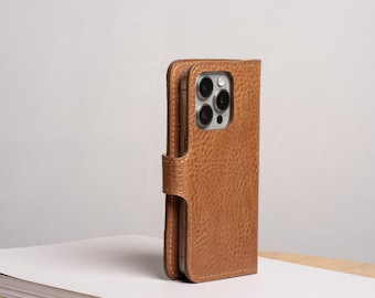 Italian Leather MagSafe Folio Wallet for iPhone: Classic Strap Closure, Full-Grain and Top Grain Cowhides | For Series 17, 16, 15, 14, 13,12