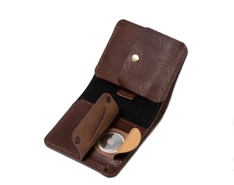 AirTag billfold wallet with large coin pouch and hidden pocket to fit inside Apple's AirTag, made of premium Italian leather