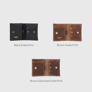 luxury leather airtag walletsmade of snake print leather by Geomertic Goods