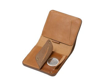 AirTag billfold wallet 1.0 with hidden pocket to fit inside Apple's AirTag, handcrafted from premium Italian leather