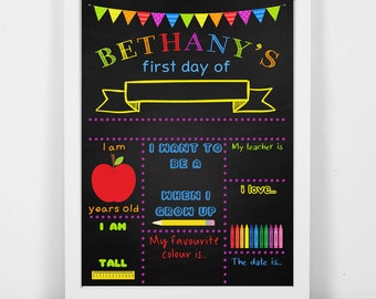 A4/A3 Personalised framed blackboard print wipe clean reusable first day school bright