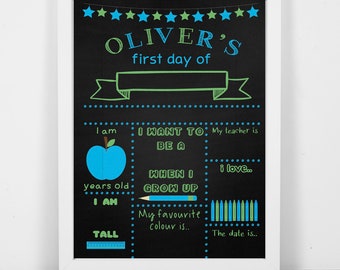 A4/A3 Personalised framed blackboard print wipe clean reusable first day school blue