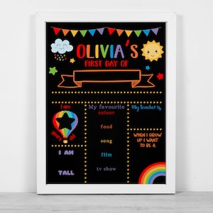 A4/A3 Personalised framed blackboard print wipe clean reusable first day school red rainbow
