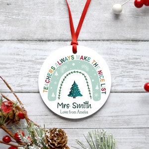 Personalised Bauble Tree Decoration Christmas Teacher Gift Nice List Rainbow