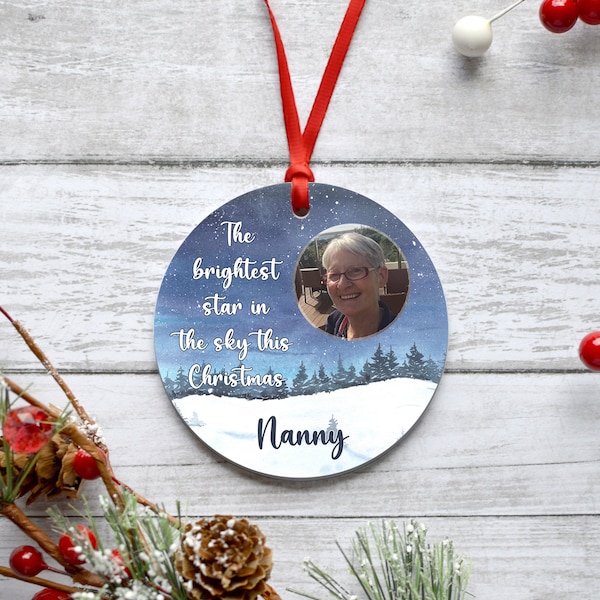 Personalised Photo Bauble Decoration Remembrance Memorial Gift Brightest Star