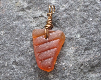 brown bottle sea glass pendant, unique shape, silver wire wrapping, pendant, free shipping