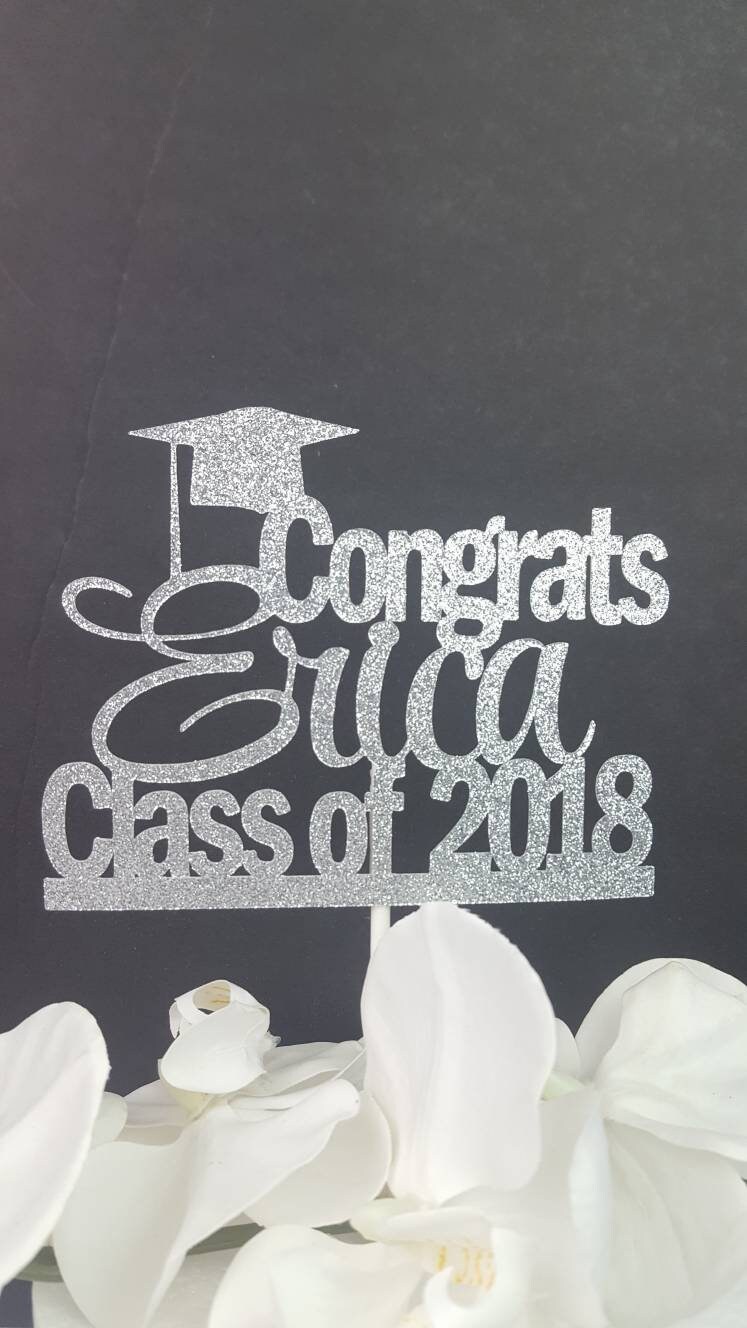 Graduation Cake Topper, Graduation Cap Glitter Cake Topper, 2018 Grad ...