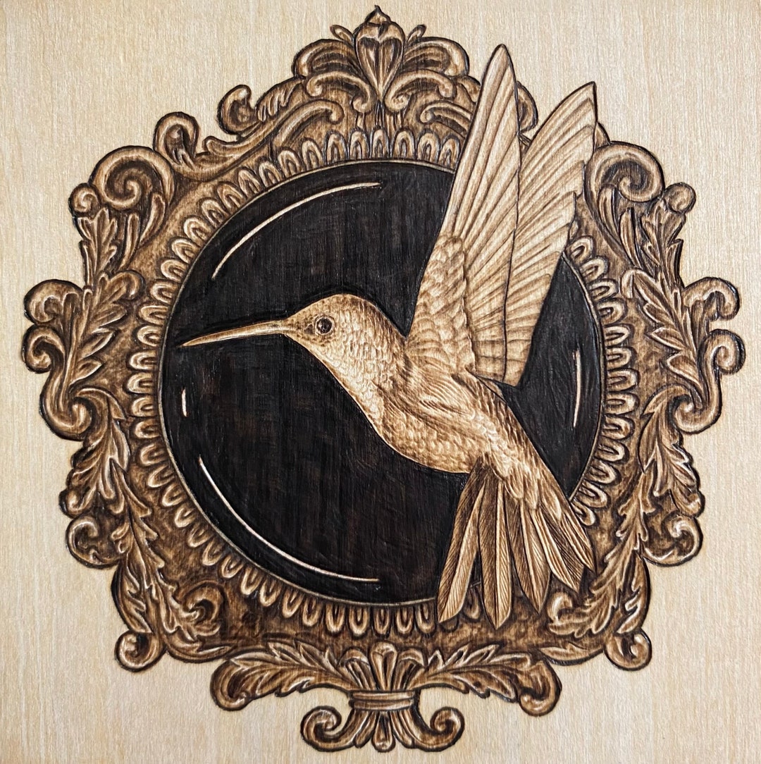 Hummingbird Art Print Wood Burn Ornate Frame Pyrography Artwork ...