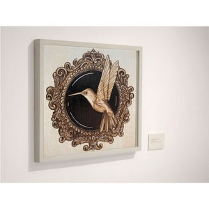 Hummingbird Art Print Wood Burn Ornate Frame Pyrography Artwork ...