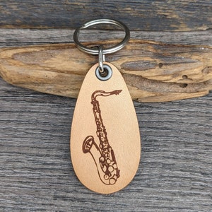 Saxophone genuine leather keychain gift for musician key holder for musician
