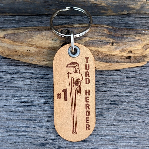 ForLeatherMore - #1 Turd Herder - Genuine leather keychain Funny Gift for Plumber