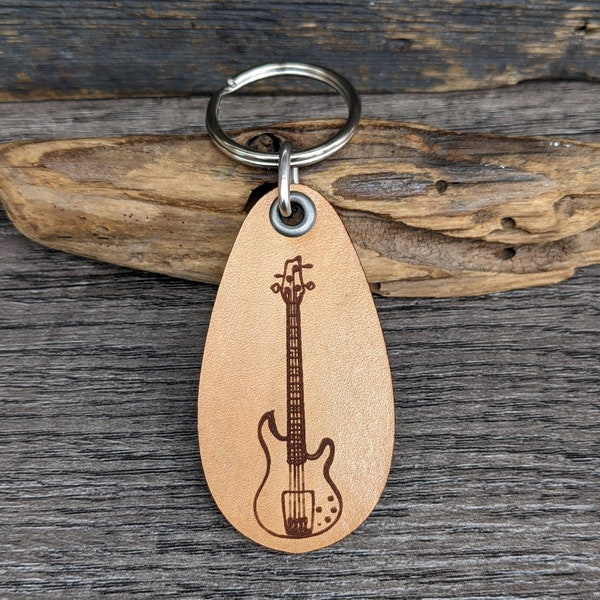 Bass guitar - genuine leather keychain