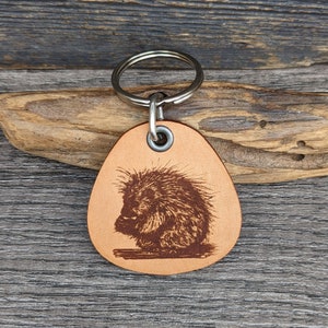 Porcupine genuine leather keychain awesome gift for a porcupine lover