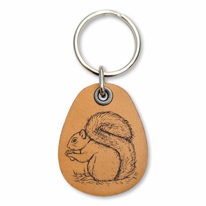 Squirrel - Genuine Leather Keychain -