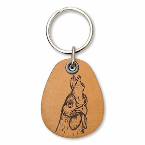 Chicken, Hen, Poultry, Farm Themed Genuine Leather Keychain. Gift for Chicken Lover