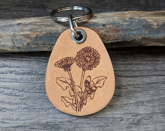 Dandelions - nature genuine leather keychain